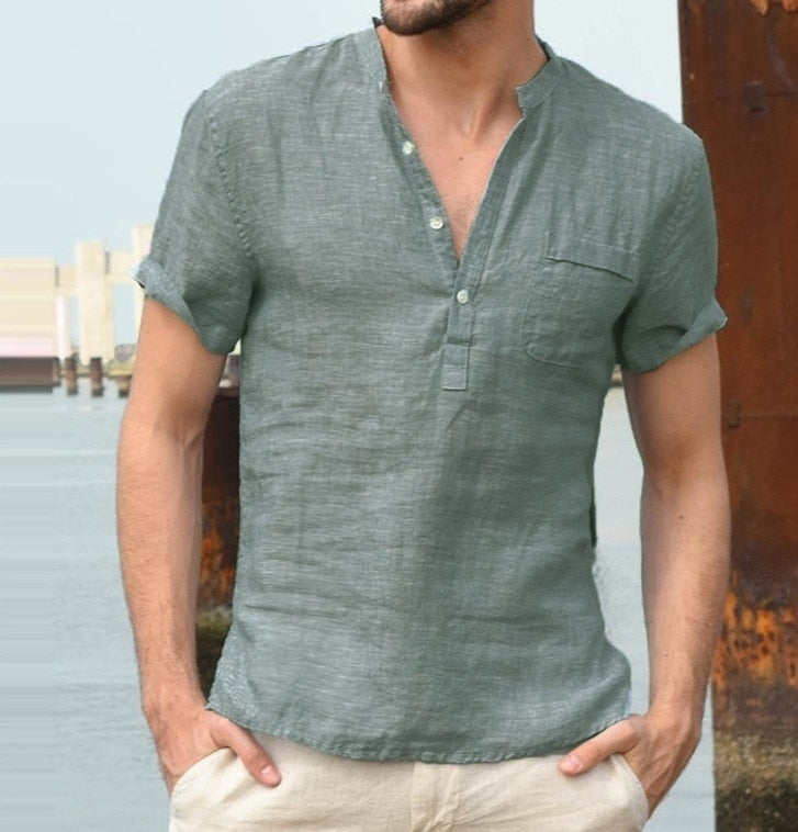 Heren linnen overhemd korte mouw – Casual comfort met natuurlijke charme voor warme zomerdagen