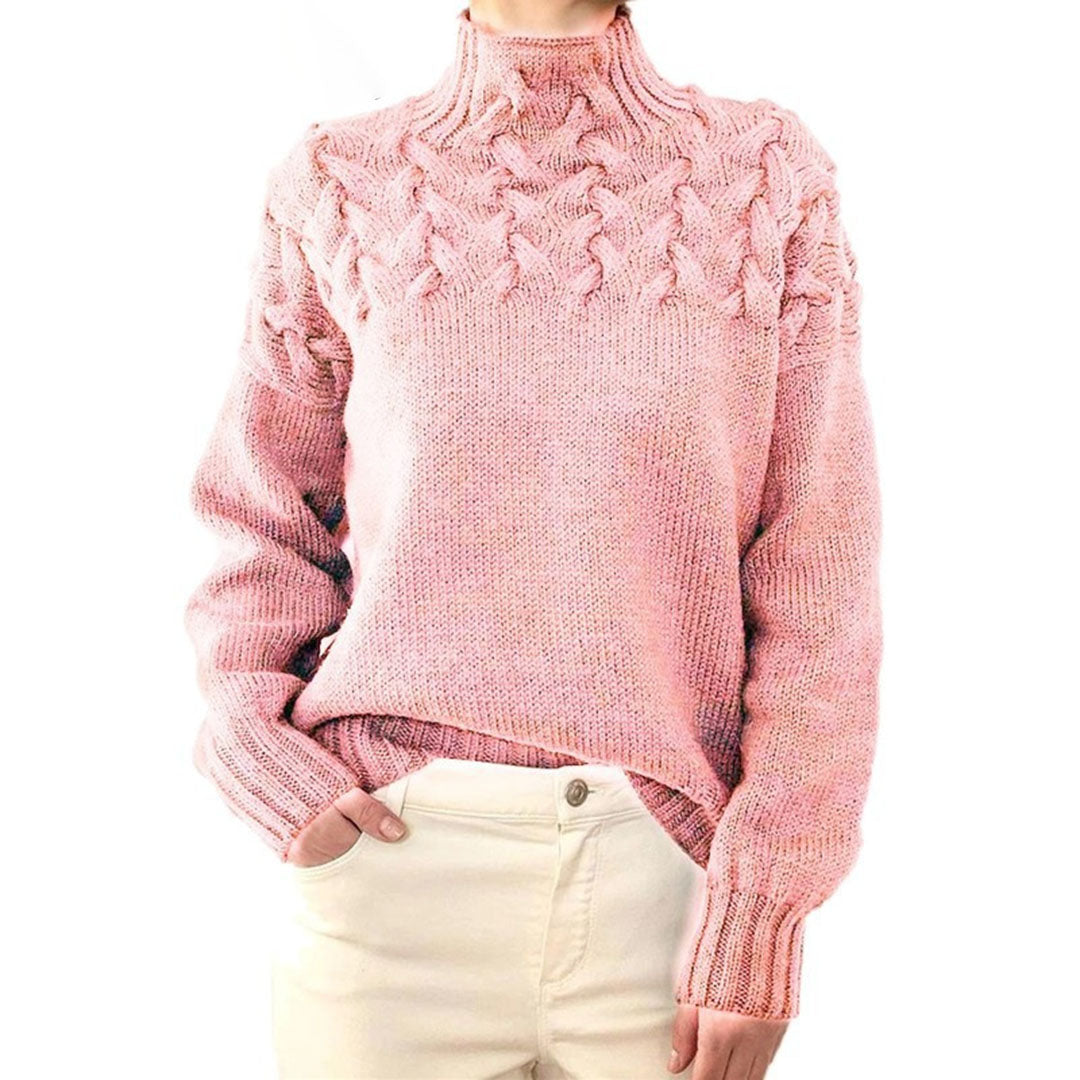 Aurélie | Warme zachte gebreide trui voor dames van acrylmix voor de herfst met elegante col en kabelpatroon