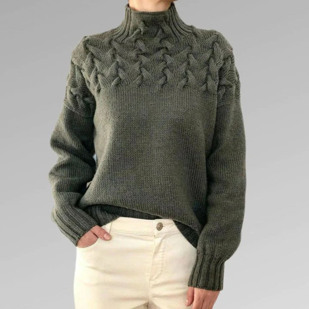 Aurélie | Dames gebreide herfsttrui met col en kabelpatroon