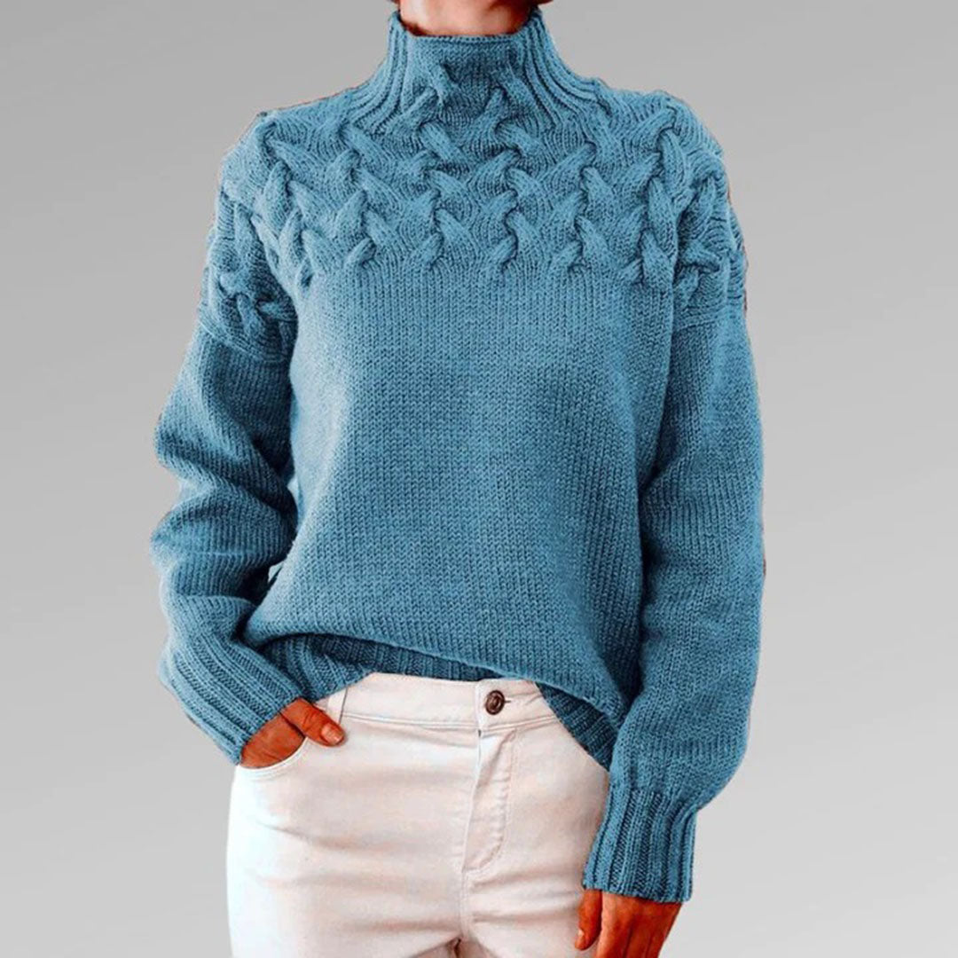 Aurélie | Warme zachte gebreide trui voor dames van acrylmix voor de herfst met elegante col en kabelpatroon
