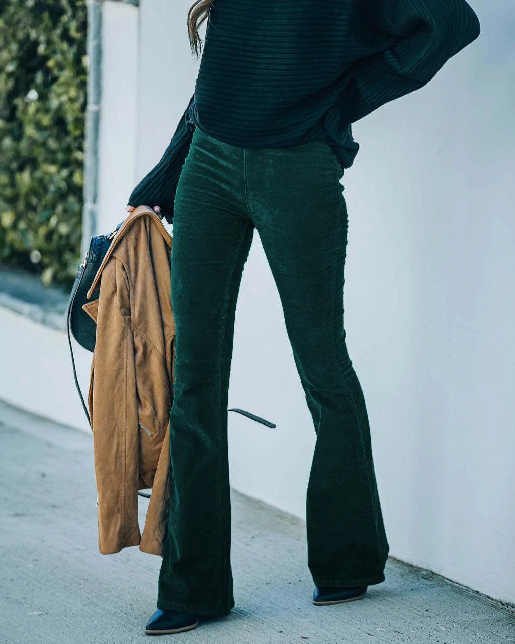 Elodie | Zachte stof herfst flare broek voor dames met hoge taille pasvorm