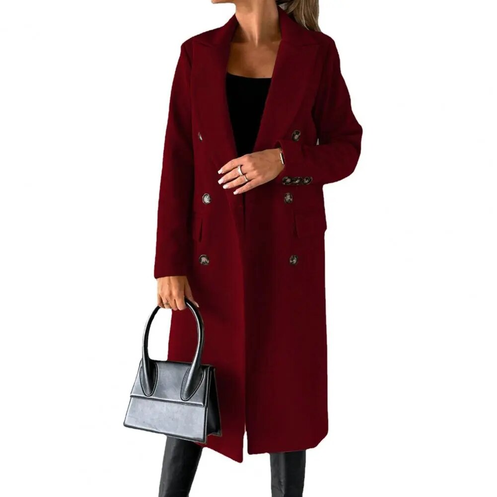 Emma | Warme elegante wolmix herfstmantel voor dames met dubbele rij knopen