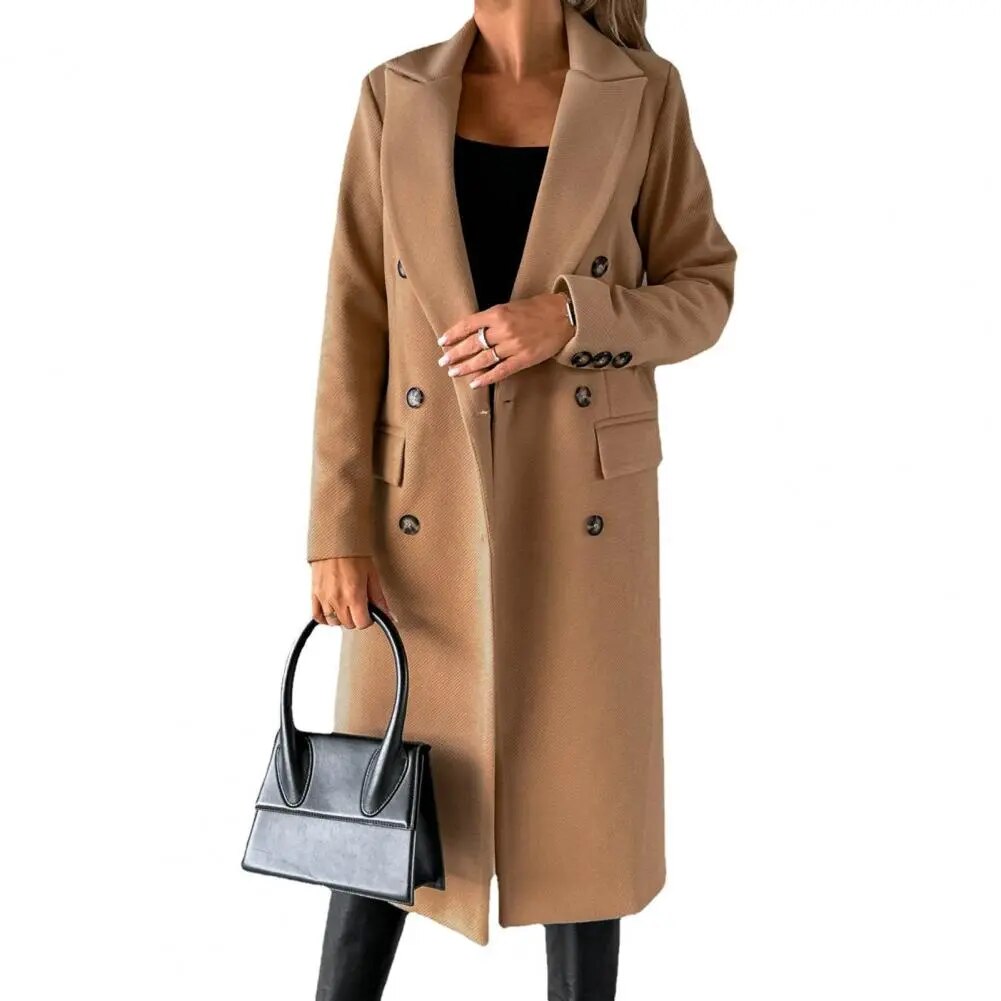 Emma | Warme elegante wolmix herfstmantel voor dames met dubbele rij knopen
