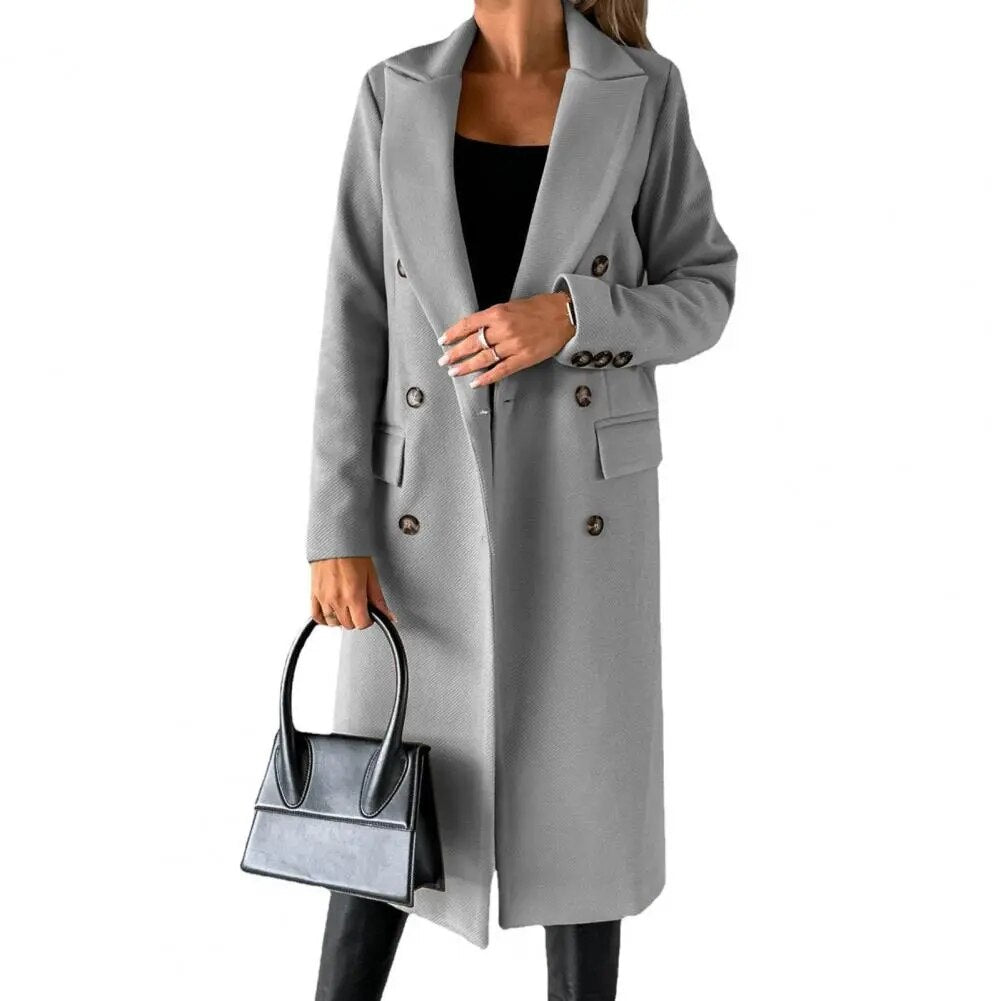 Emma | Warme elegante wolmix herfstmantel voor dames met dubbele rij knopen
