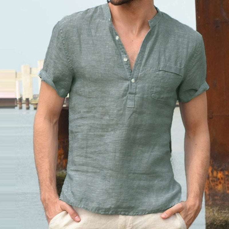 Heren linnen overhemd korte mouw – Casual comfort met natuurlijke charme voor warme zomerdagen