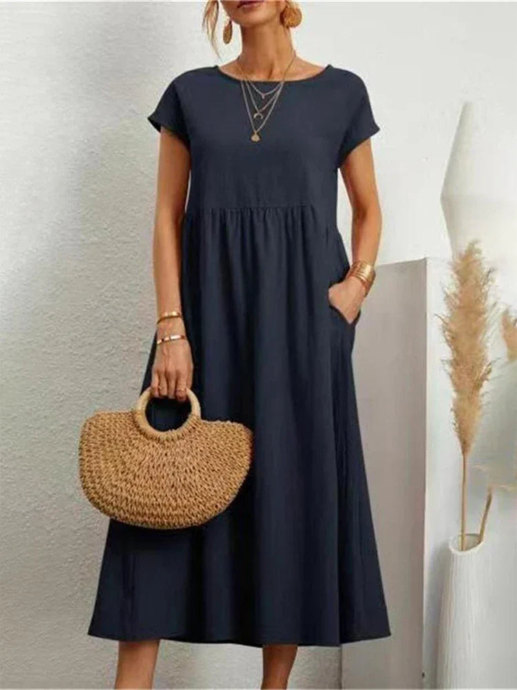 Luchtige Vintage Zomerjurk met O-hals – Comfort en stijl voor elke zomerdag