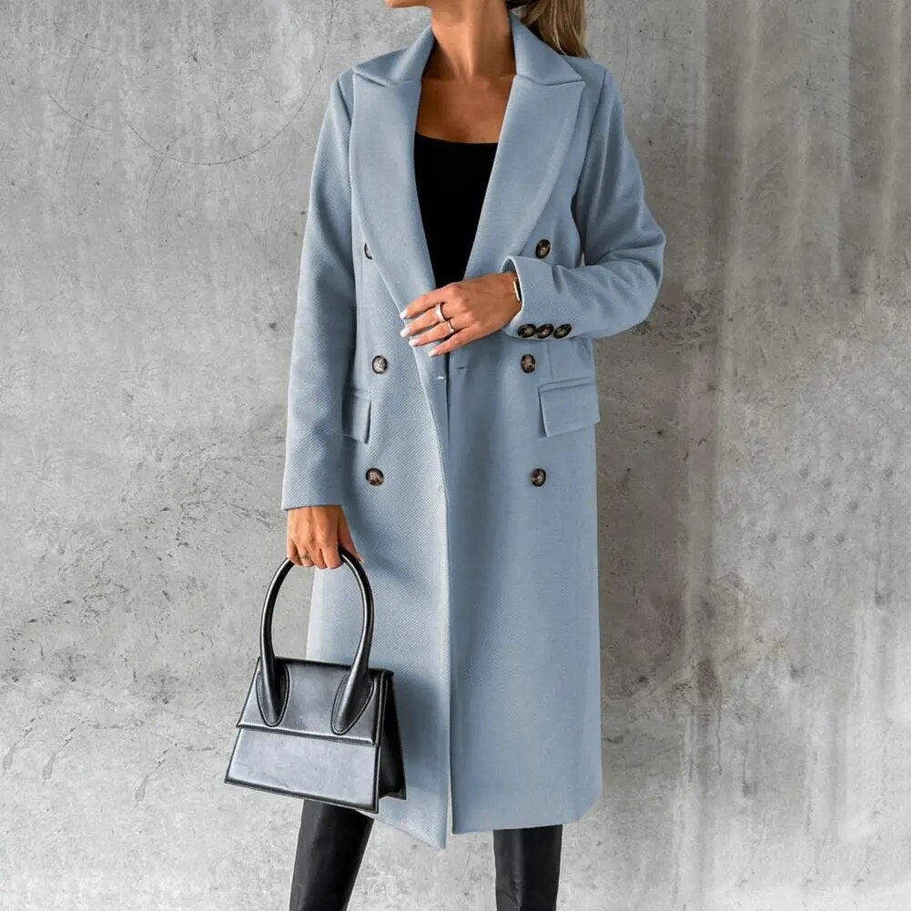 Emma | Warme elegante wolmix herfstmantel voor dames met dubbele rij knopen