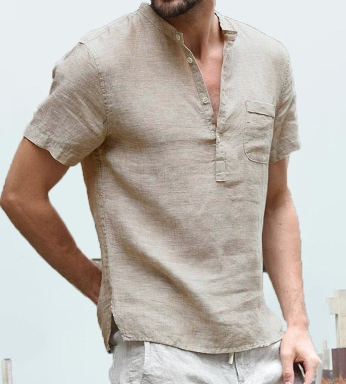 Heren linnen overhemd korte mouw – Casual comfort met natuurlijke charme voor warme zomerdagen