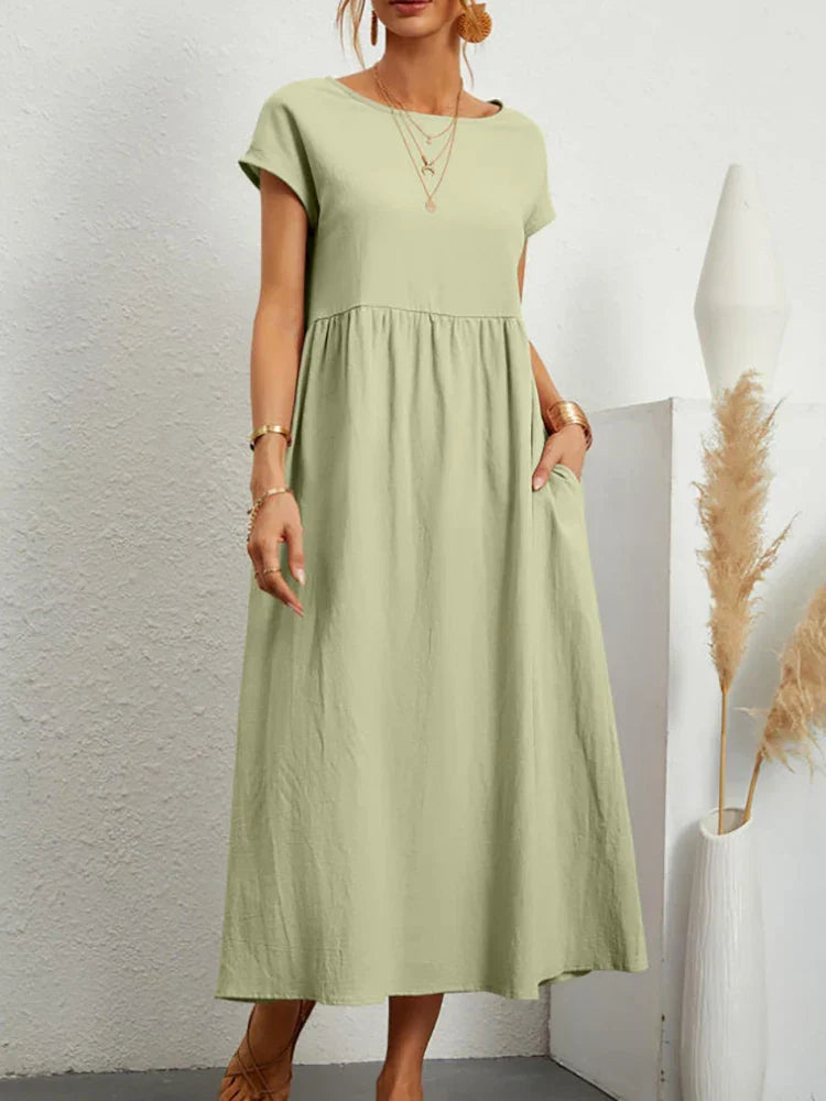 Luchtige Vintage Zomerjurk met O-hals – Comfort en stijl voor elke zomerdag