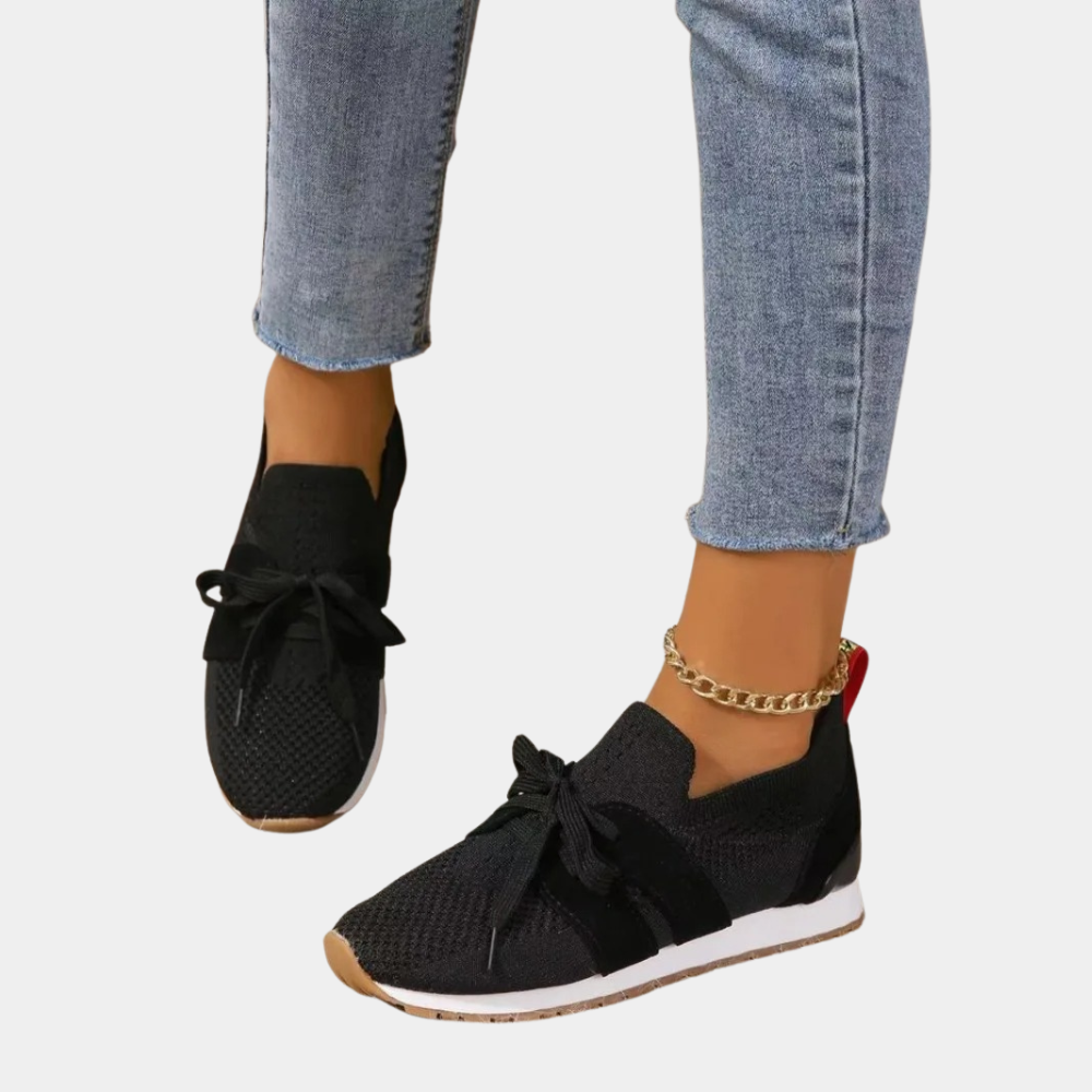 Giselle | Lichtgewicht ademende textiel herfst sneakers voor dames met elastische pasvorm en strikdetail