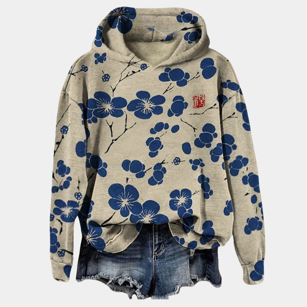 Naomi | Zachte ademende katoenen herfst hoodie voor dames met bloemenprint