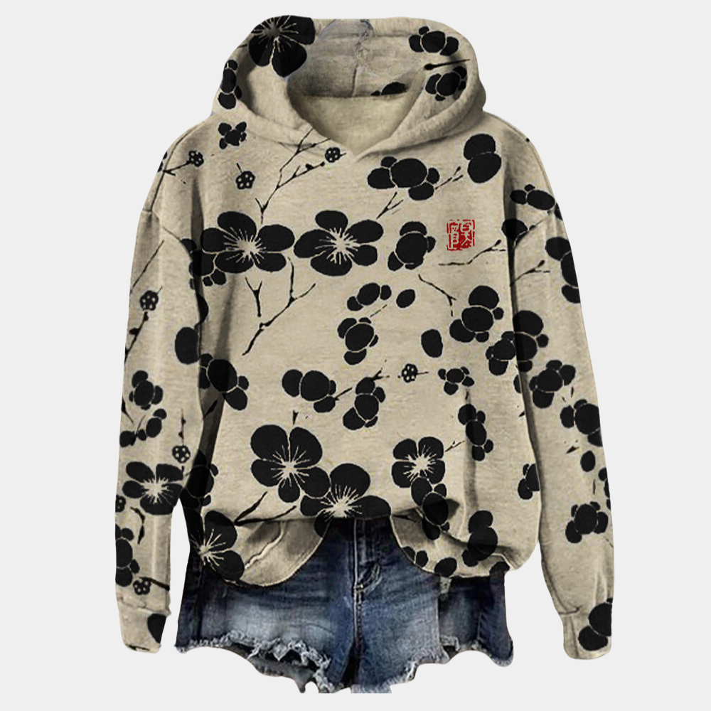 Naomi | Zachte ademende katoenen herfst hoodie voor dames met bloemenprint