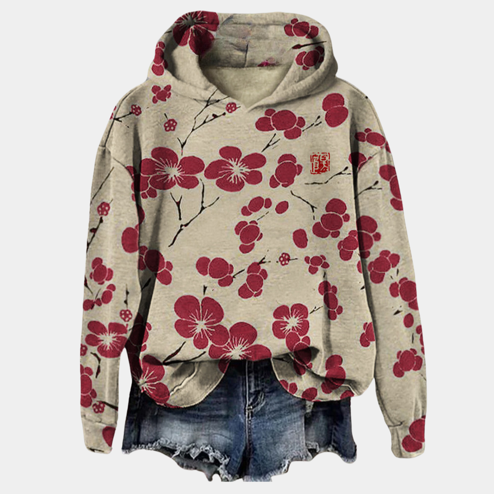 Naomi | Zachte ademende katoenen herfst hoodie voor dames met bloemenprint