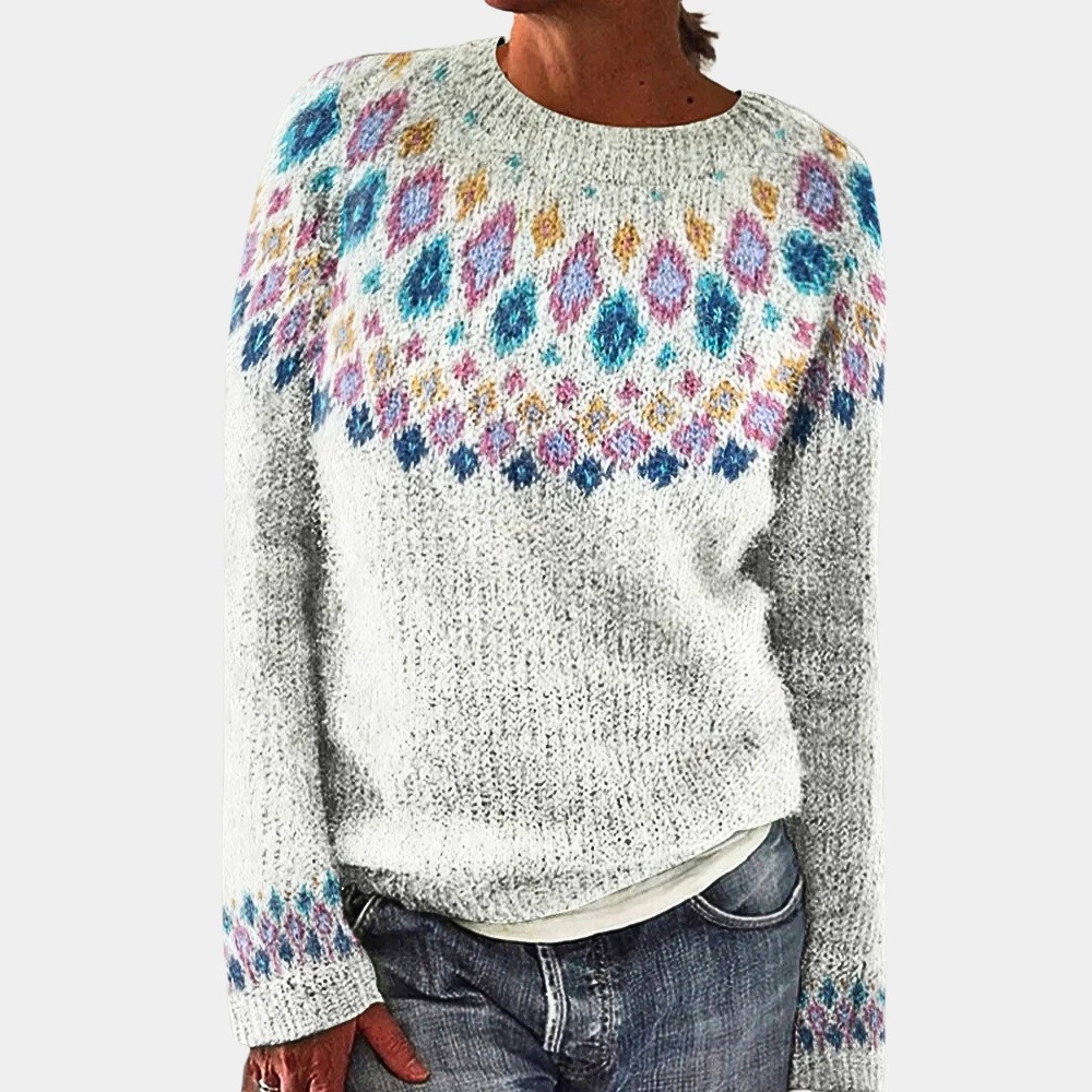 Léna | Dames herfsttrui met jacquardmotief en ronde hals