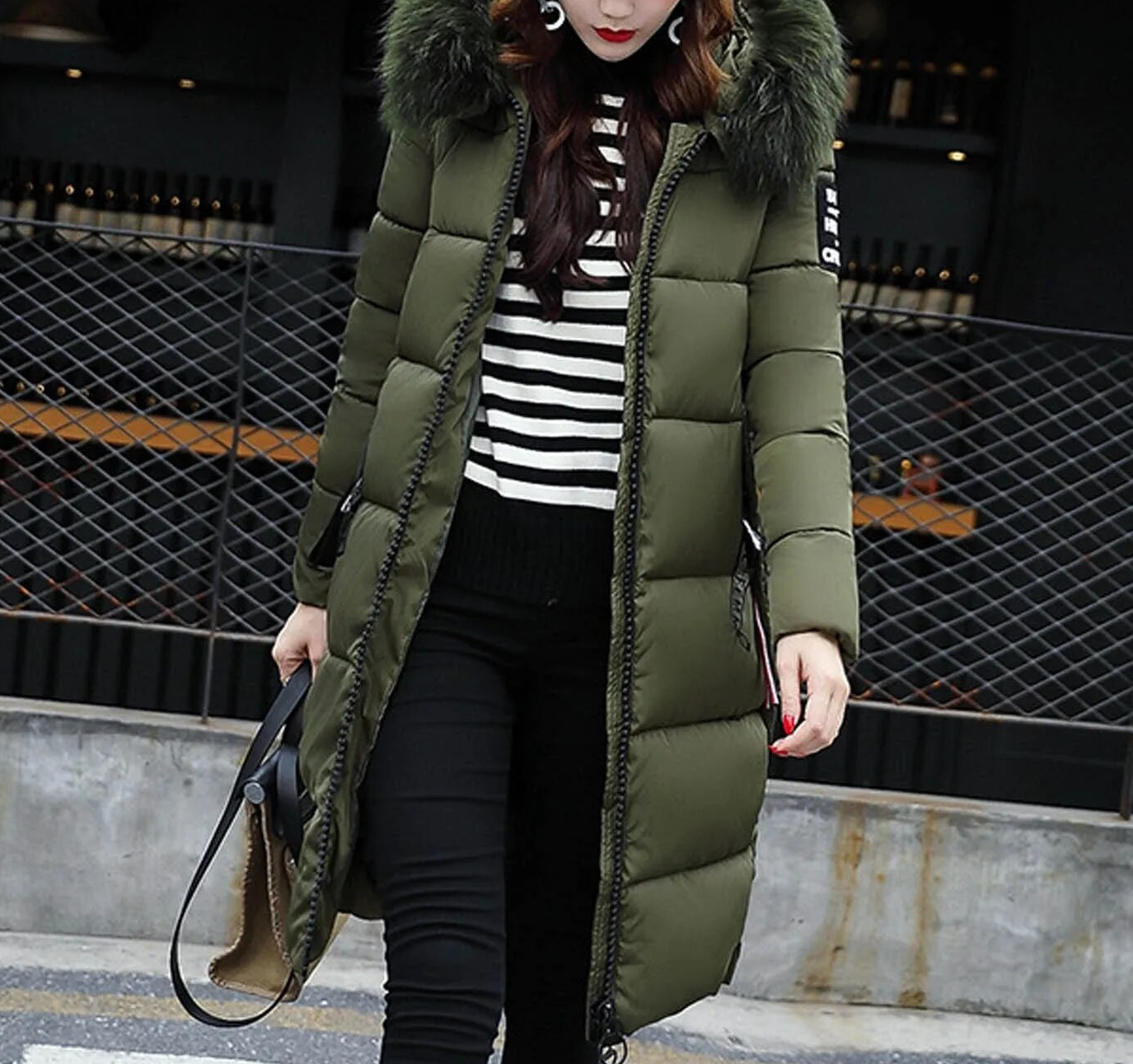 Léa | Lange gewatteerde winterjas dames met bontkraag