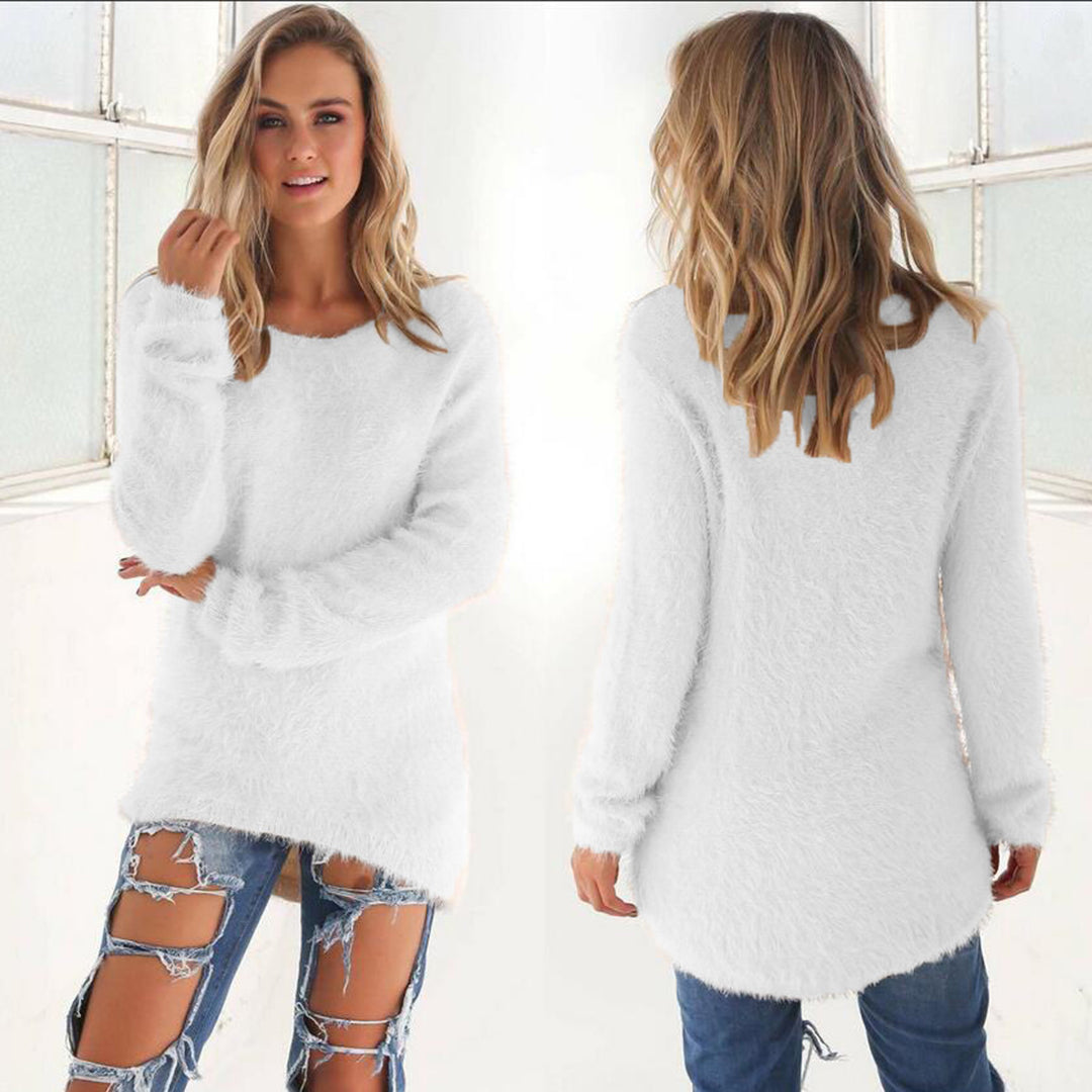 Amelia | Lichte luchtige polyester herfsttrui voor dames met pluizige textuur en ronde hals
