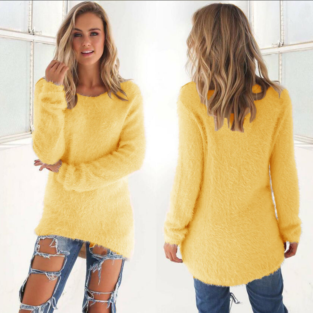 Amelia | Lichte luchtige polyester herfsttrui voor dames met pluizige textuur en ronde hals
