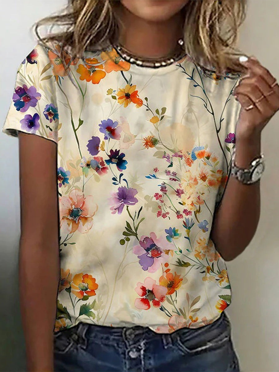 Amandine | Luchtige rekbare rayonmix herfst top voor dames met vintage bloemenprint