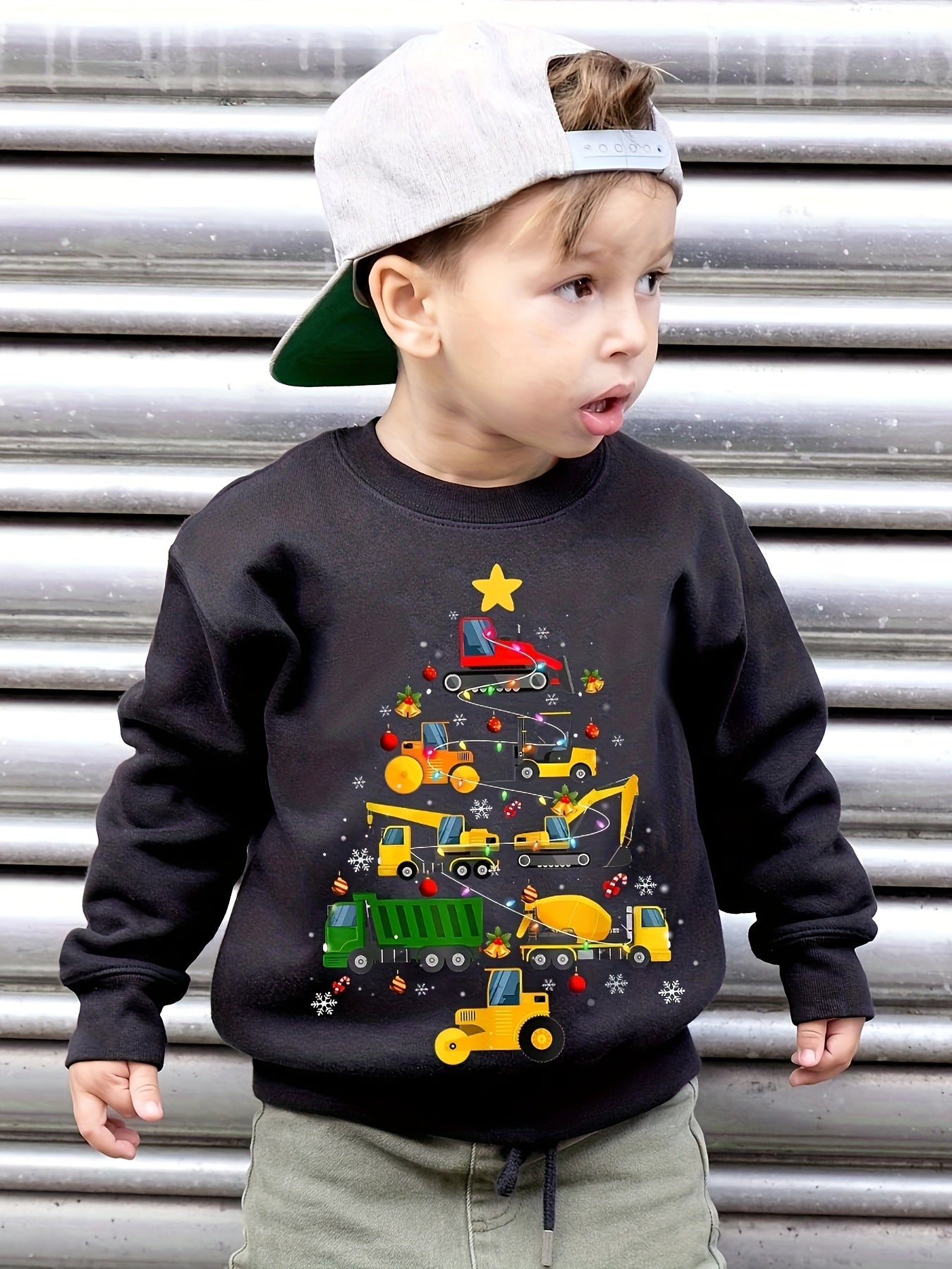 Jongens trui met kerstboom en machines print