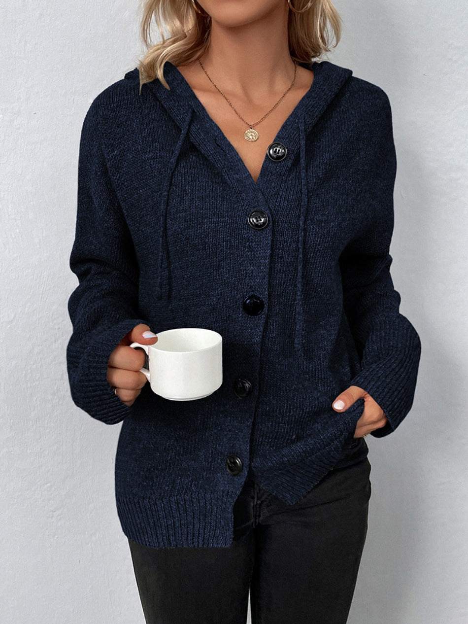 Nadine - Donkerblauwe cardigan met capuchon