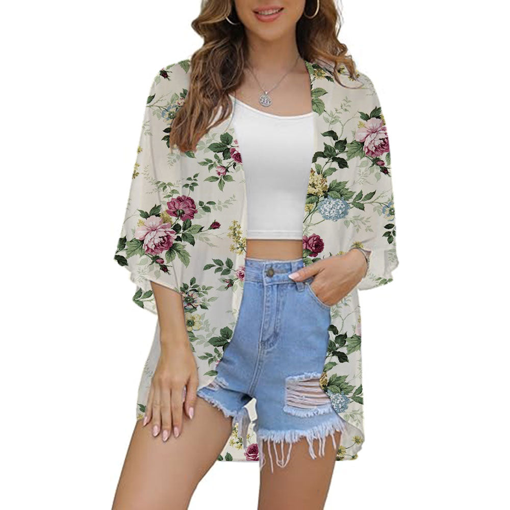 SandRoze - Kimono met print en halve mouw