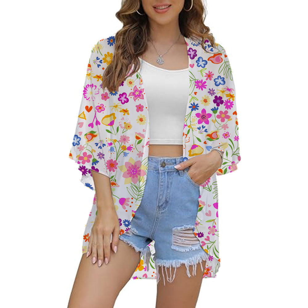 SandRoze - Kimono met print en halve mouw