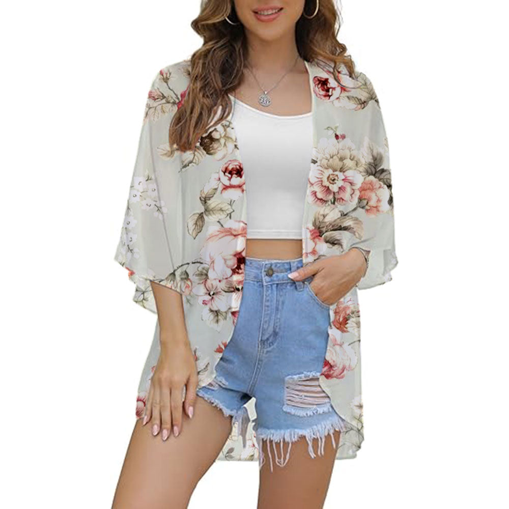 SandRoze - Kimono met print en halve mouw