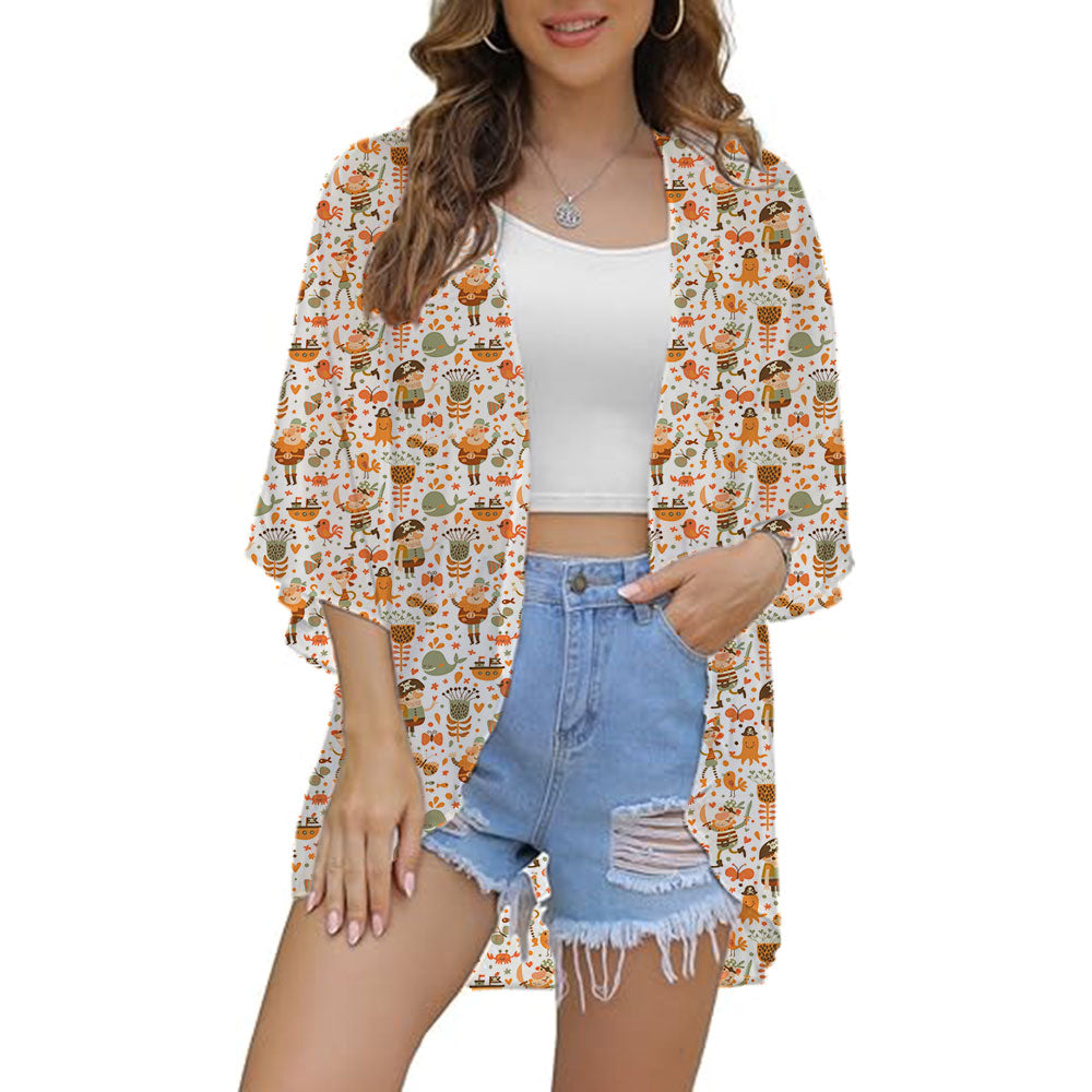 SandRoze - Kimono met print en halve mouw