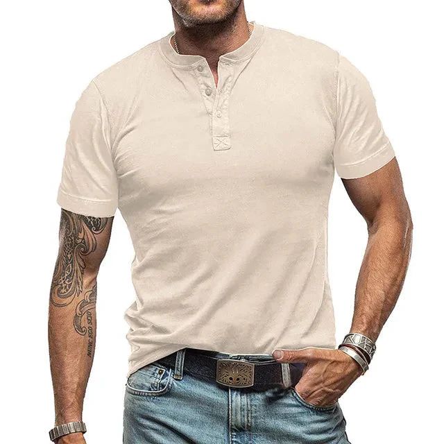 Matteo | Lichtgewicht ademende katoenmix t-shirt voor heren met klassieke Henley-hals