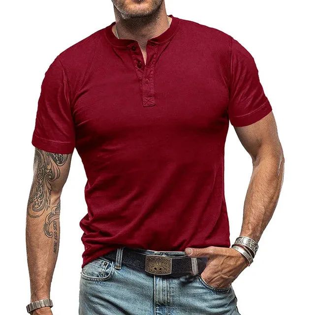Matteo | Lichtgewicht ademende katoenmix t-shirt voor heren met klassieke Henley-hals