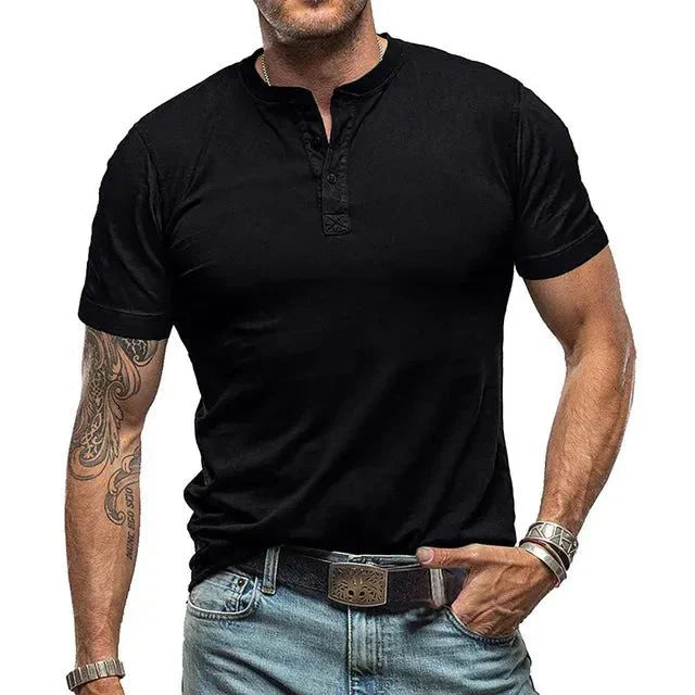 Matteo | Lichtgewicht ademende katoenmix t-shirt voor heren met klassieke Henley-hals
