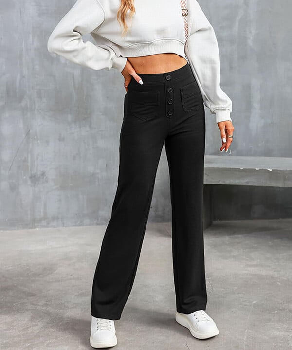 Elastische casual broek met hoge taille