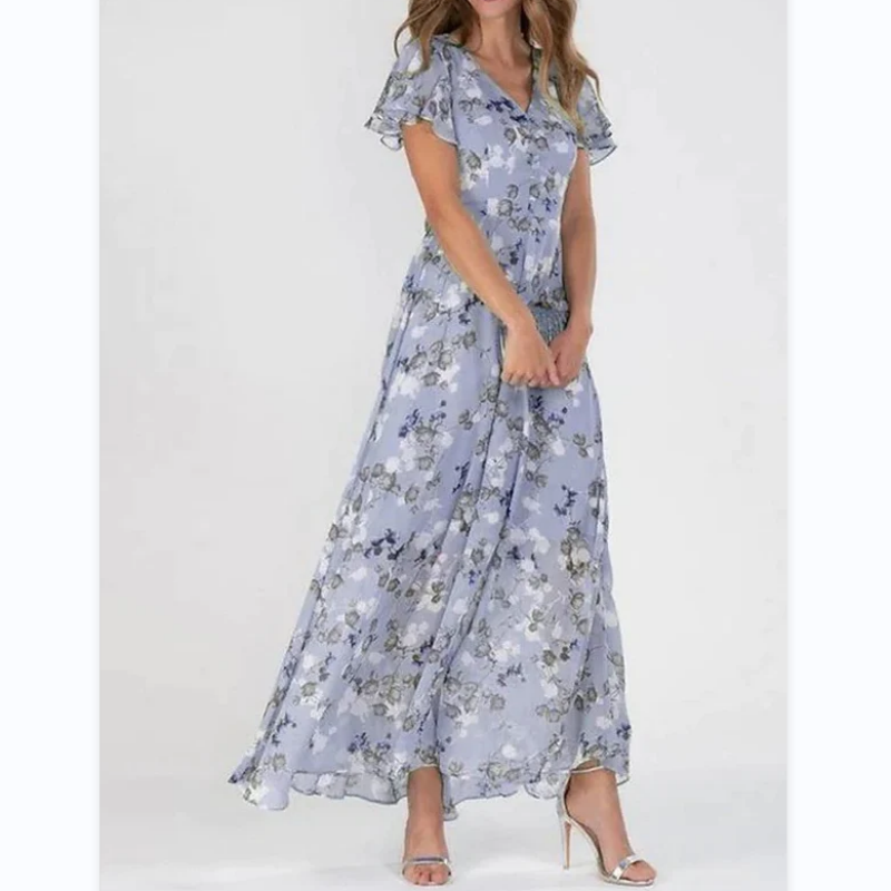 Zomerse midi-jurk met bloemenprint en vlindermouwen – elegantie voor elke zomerdag