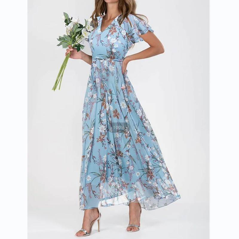 Zomerse midi-jurk met bloemenprint en vlindermouwen – elegantie voor elke zomerdag