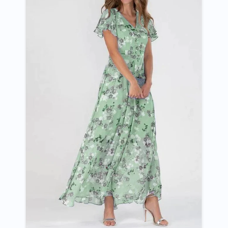 Zomerse midi-jurk met bloemenprint en vlindermouwen – elegantie voor elke zomerdag
