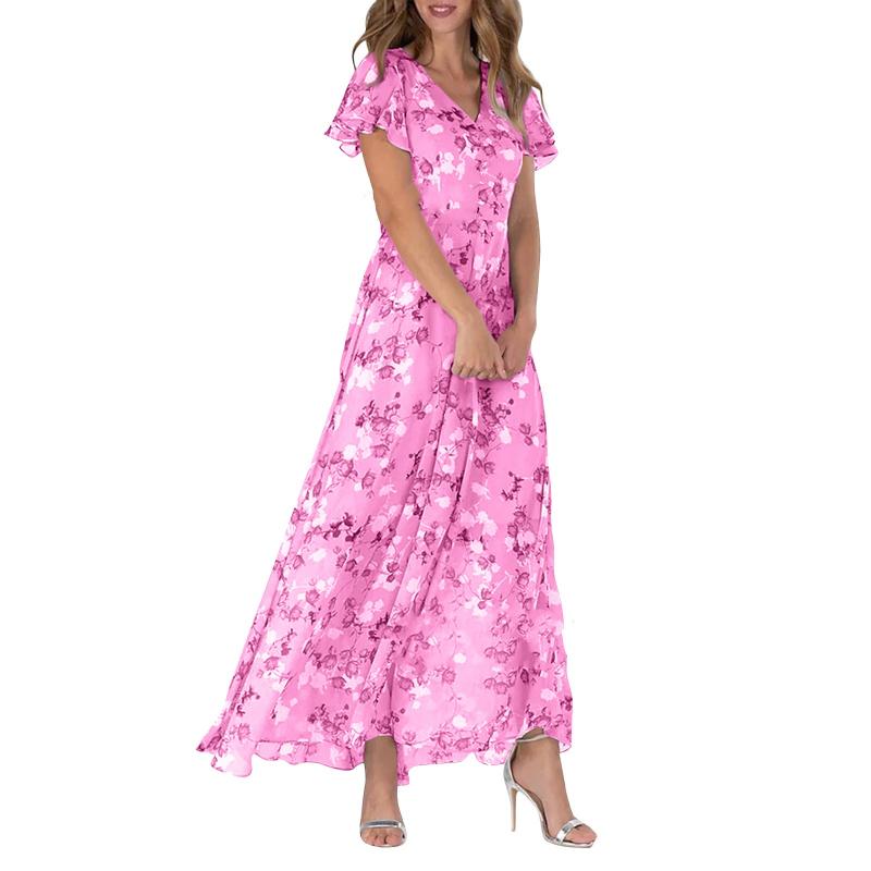 Zomerse midi-jurk met bloemenprint en vlindermouwen – elegantie voor elke zomerdag