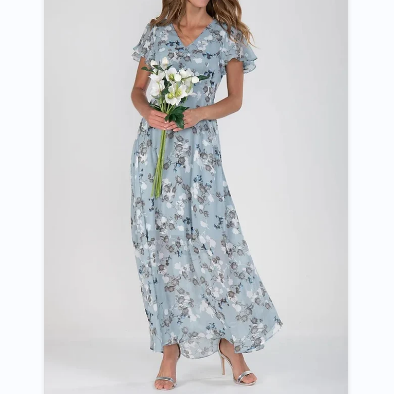 Zomerse midi-jurk met bloemenprint en vlindermouwen – elegantie voor elke zomerdag
