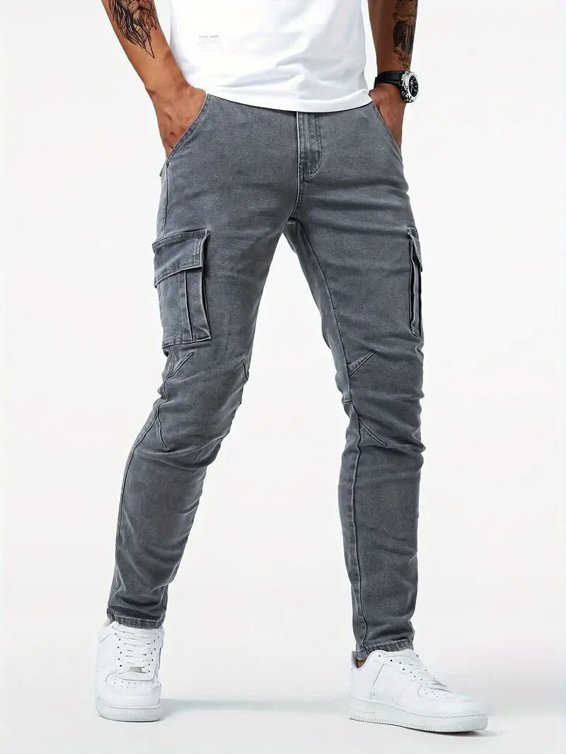 Heren cargobroek denim-look – Slim fit stretchbroek met stoere stijl en functioneel design