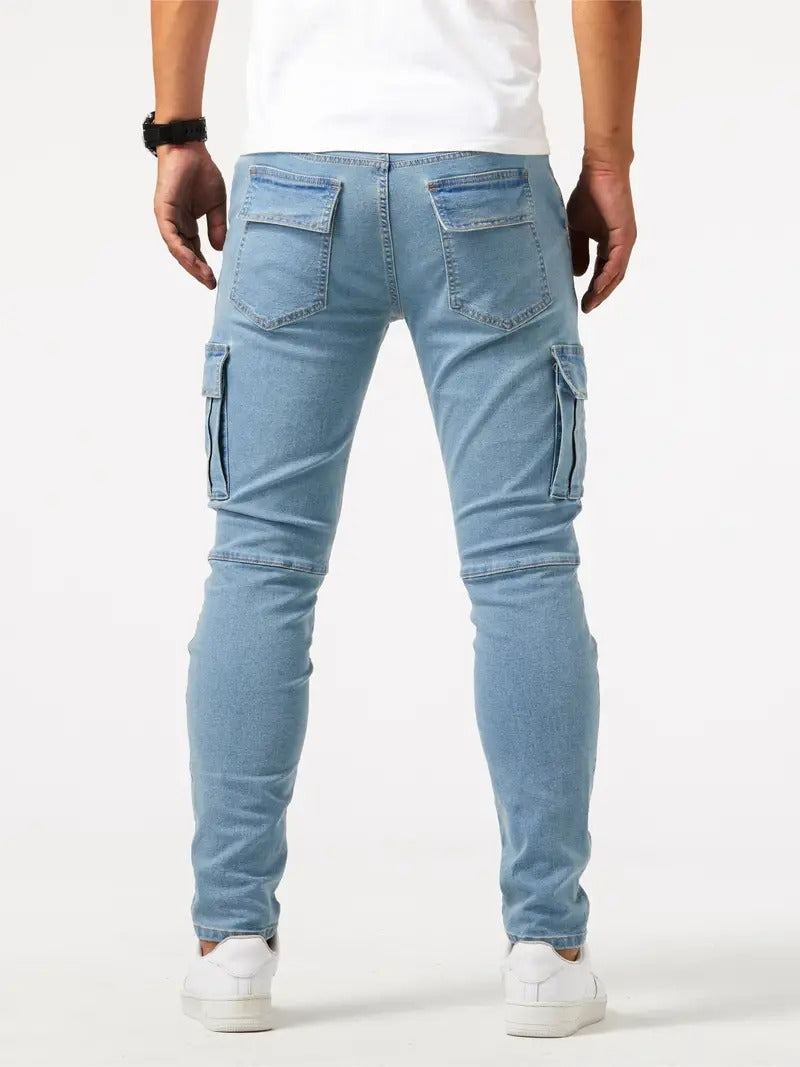 Heren cargobroek denim-look – Slim fit stretchbroek met stoere stijl en functioneel design