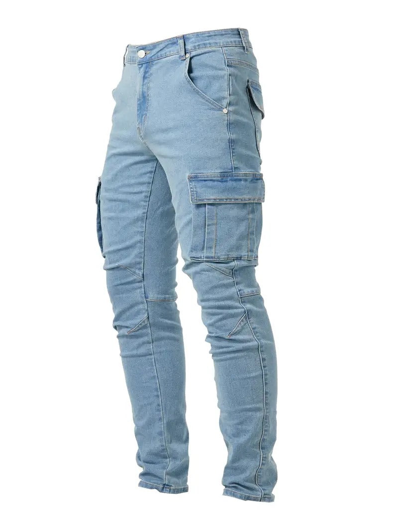 Heren cargobroek denim-look – Slim fit stretchbroek met stoere stijl en functioneel design