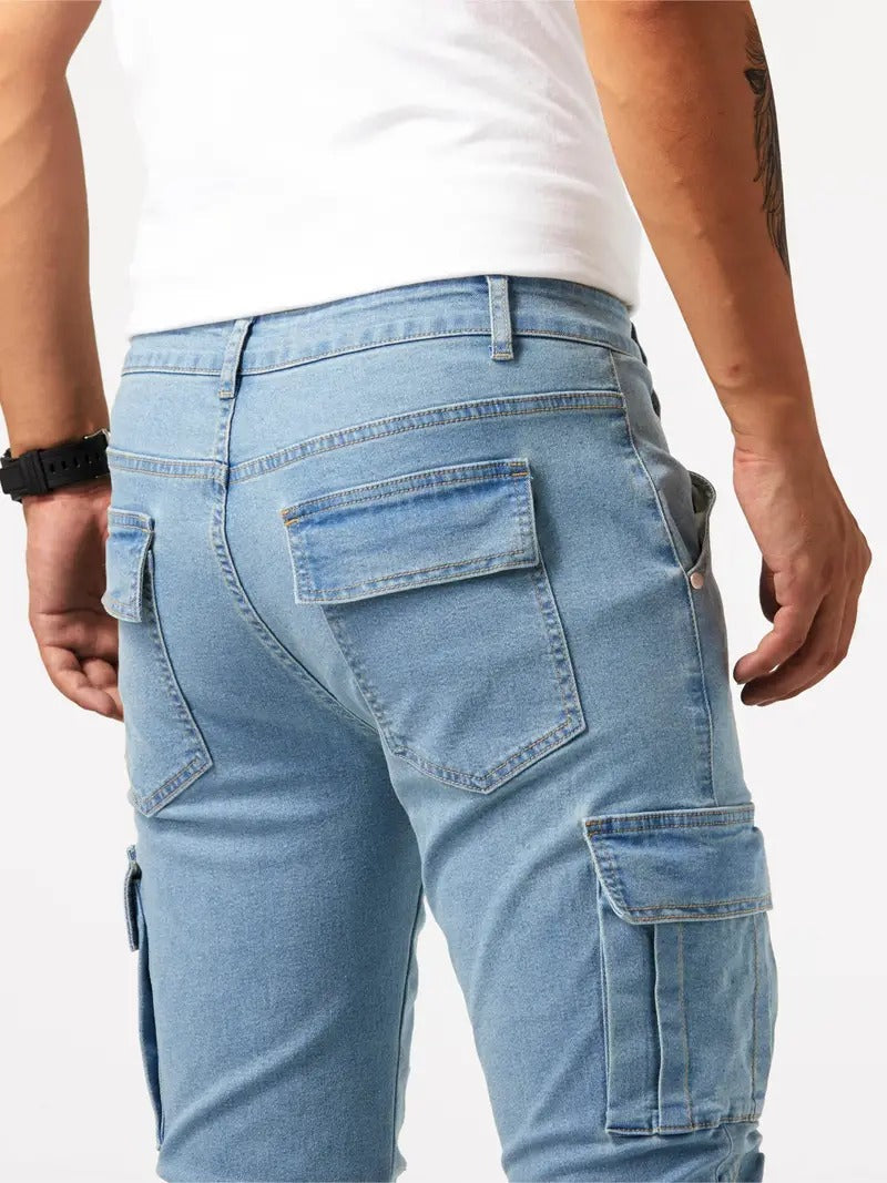 Heren cargobroek denim-look – Slim fit stretchbroek met stoere stijl en functioneel design