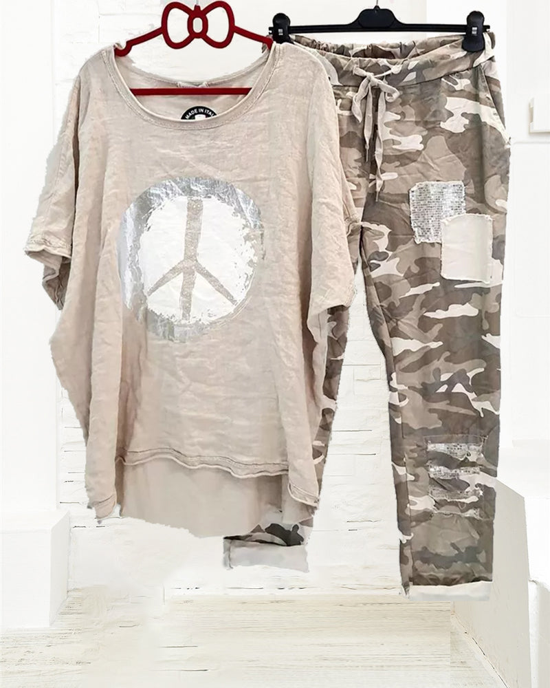 T-shirt en broek set met camouflageprint